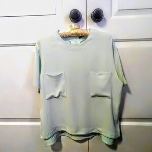 Zara Women Studio Blouse Light Mint Green Size Med, Short Sleeves, New🌹